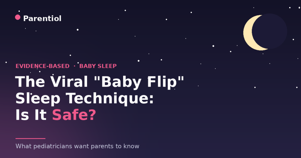 Night-sky graphic for an article on whether the viral baby flip sleep technique is safe and safe infant sleep guidance